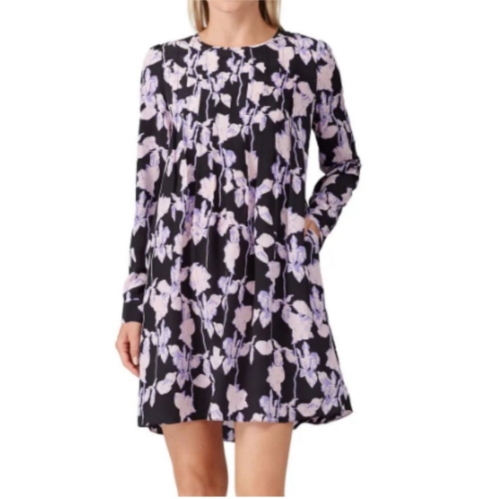 Diane von Furstenberg DVF Black and Lilac Floral Silk Dress